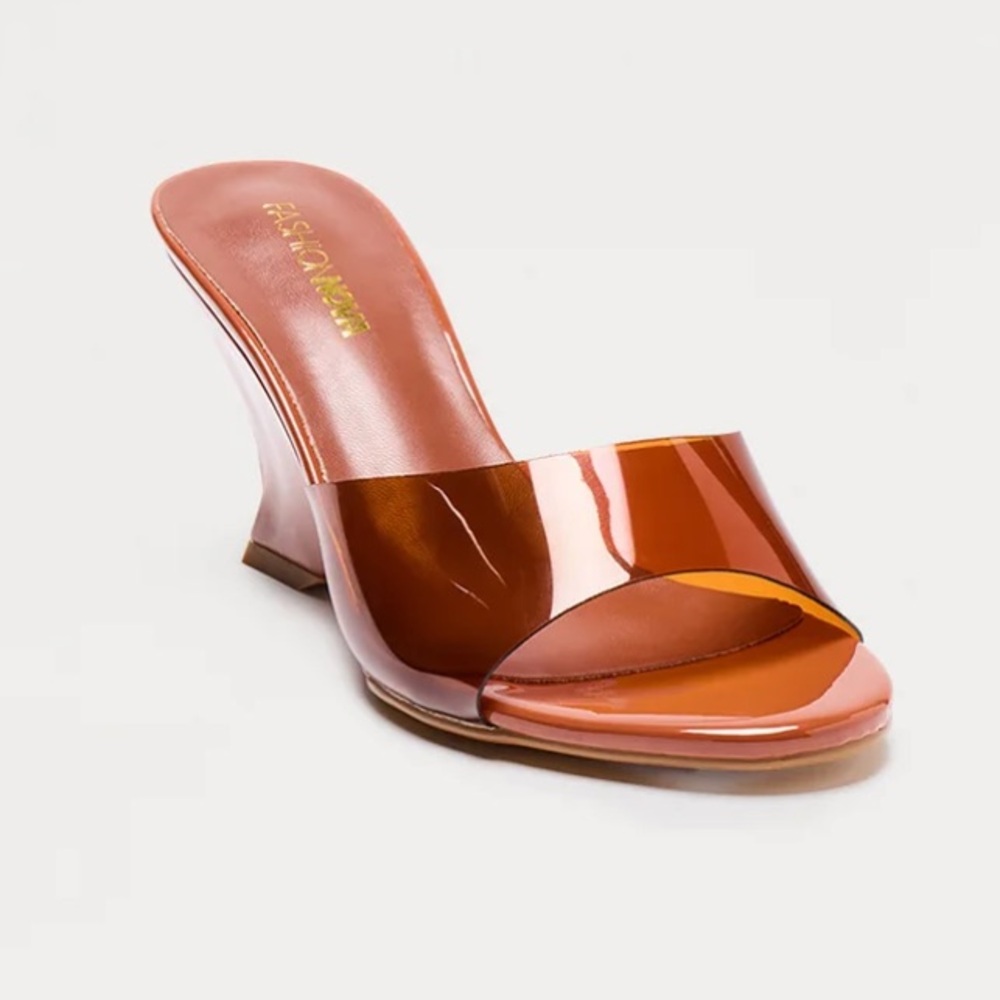 Clear Brown and Tan Mules/Wedges